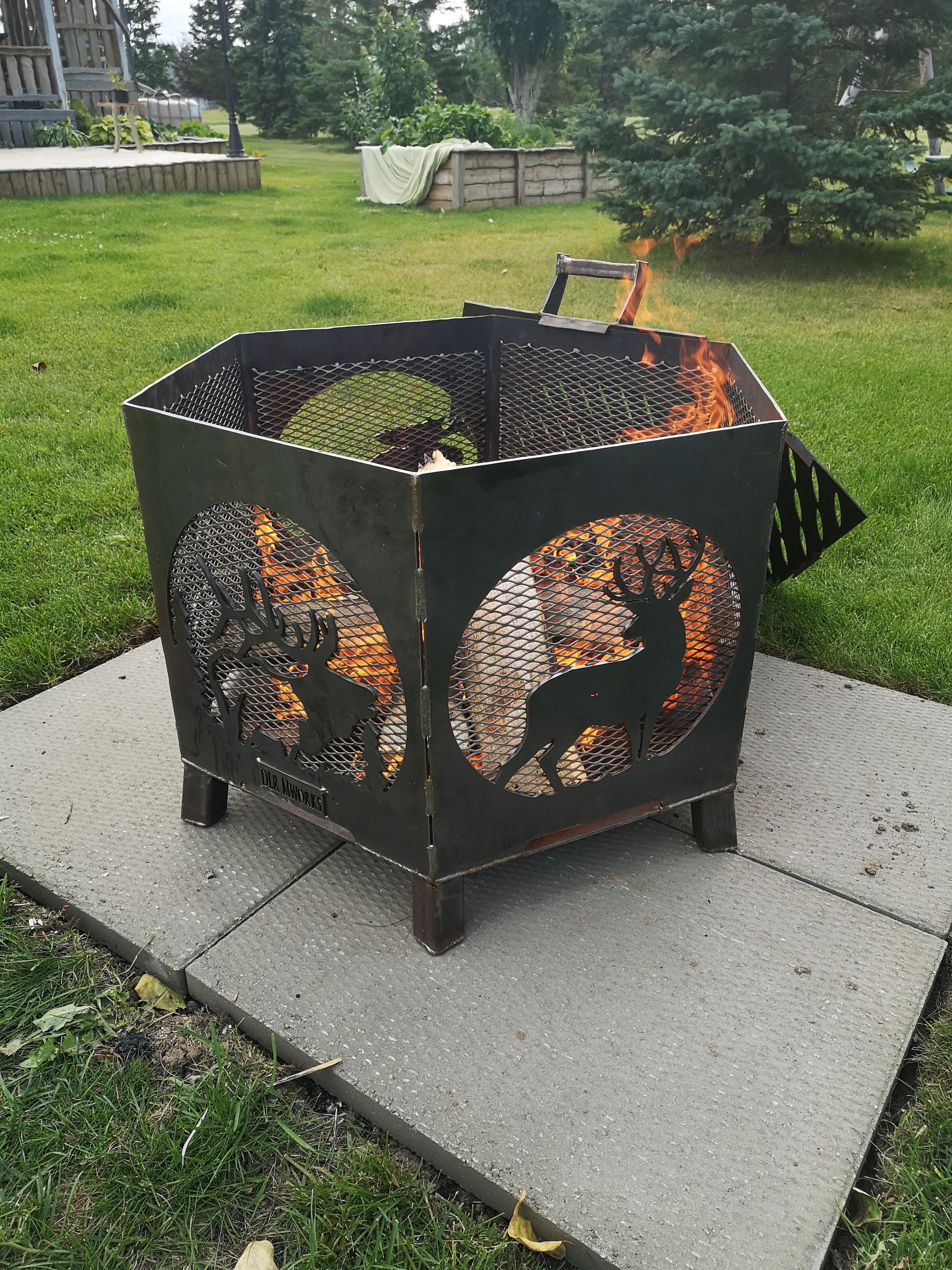 Custom welded steel hexagon firepit