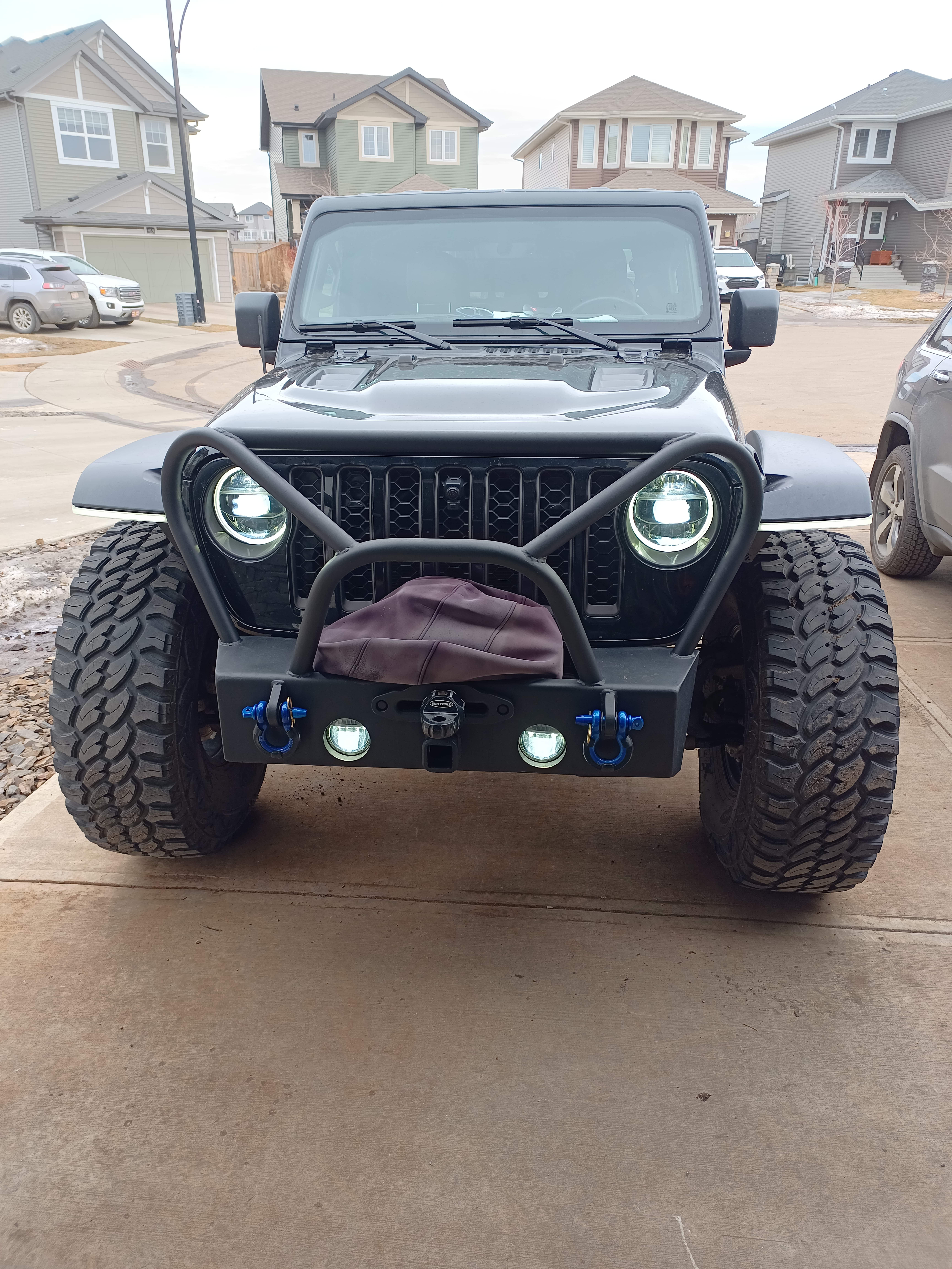 Custom stubby front bumper with full coverage grille guard on a Jeep JT Gladiator